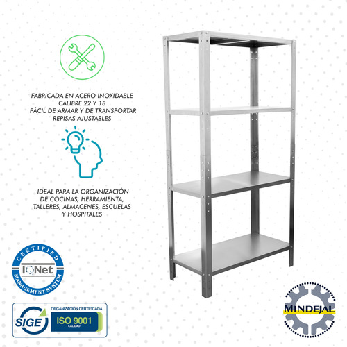Rack Anaquel Estante 4 Niveles Ajustable Acero Inoxidable