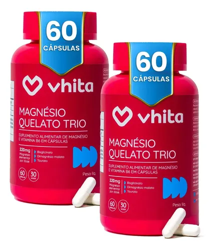 Magnésio Dimalato Quelato Vhita 3 em 1 60 cápsulas - 2 potes