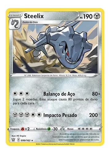 2 Cartas Pokemon Kit de Evoluções Steelix Onix Diversos Modelos Pronta  Entrega