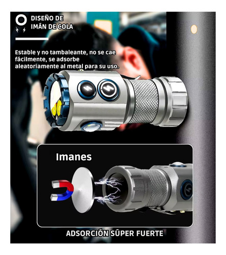 Linterna Led Edc Recargable 2000lm Con Lámpara Rgb Y Clip