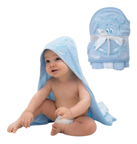 Toalha De Banho Bebe Com Capuz + 3 Toalhinhas De Boca Zip