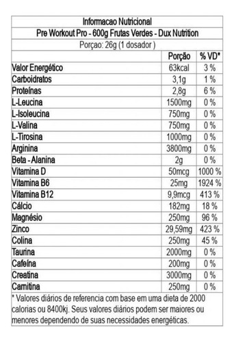 Pre Workout Pro Dux (600g) - Sabor: Frutas Amarelas Frutas Amarelas