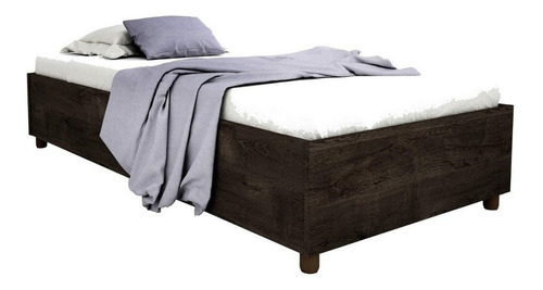 Base Cama Sencilla Color En Madera Oscuro Mdp Sin Colchon