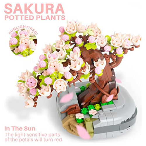 Modelo De Árbol De Sakura De Mini Ladrillos, Juguete D...