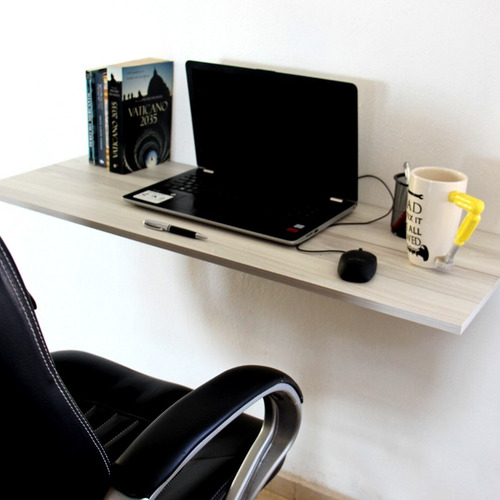Practico Escritorio Abatible De 100 X 40 Cm Y Repisa Mdf Blanco Veteado