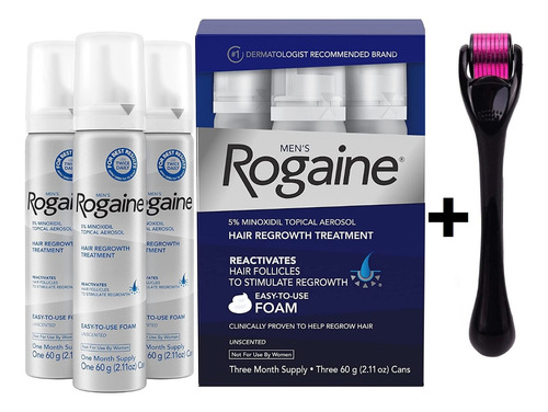 3 Minoxidil Rogaine Foam + Dermaroller 0.25 Cabello Minov136