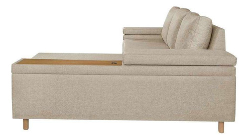 Sofá 4 Lugares Clássico Com Chaise Direito E Entrada Usb ... Cor Bege