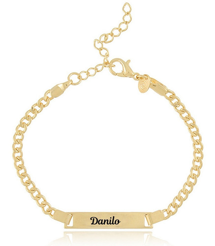 Pulseira Infantil   Chapinha Lisa Nome  Folheada  Ouro18k