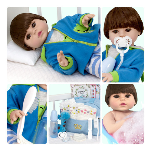 Boneco Estilo Reborn Baby Alive Menino Sapinho Olho Castanho