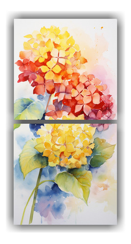 120x60cm Cuadro Abstracto Hortensias Amarillo Y Rojo Flores