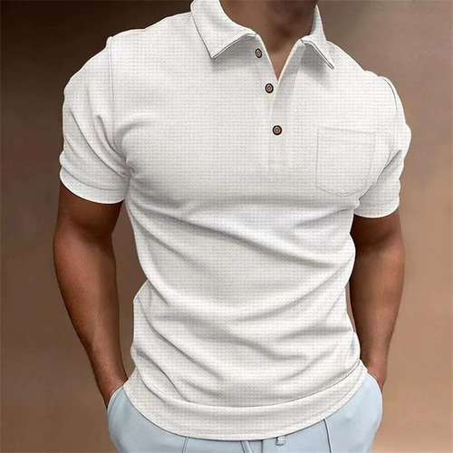 Jersey Casual Liso Con Botones A La Moda Para Hombre, Talla