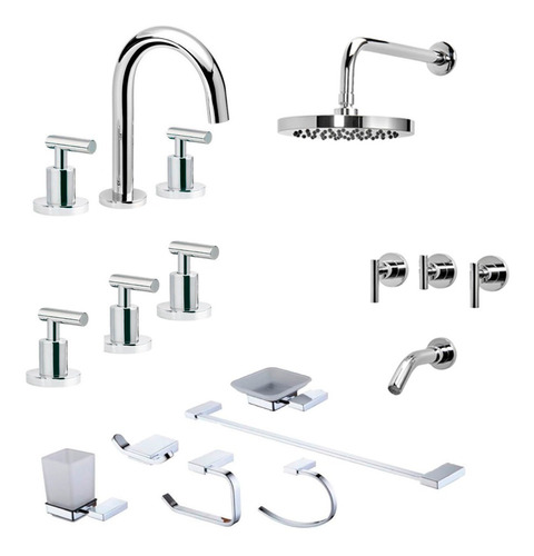 Combo Griferia Lavatorio Bidet Ducha Plus Accesorios Adra