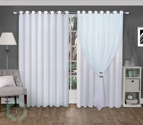 Cortina Blackout Branco Com Voil Paris 6.00x2.60 Para Varão