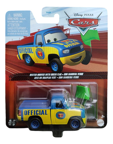 Cars Mattel: Dexter Con Bandera Verde - Auto A Escala Amarillo