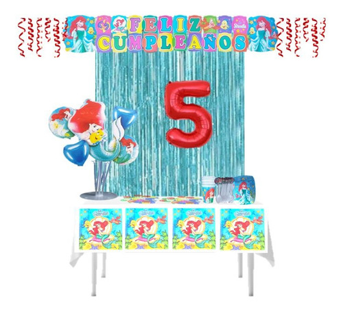 Kit Decoración Fiesta Infantil Sirenita Ariel 12 Personas 