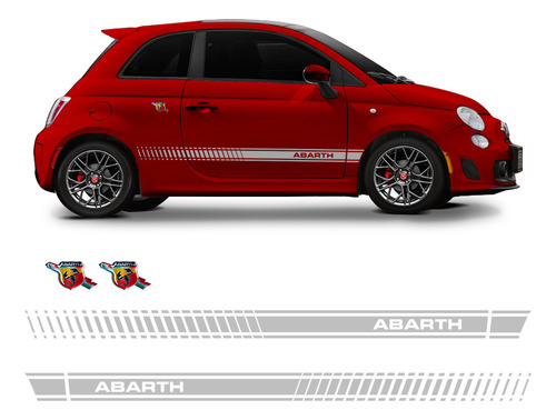 Kit Faixa Fiat 500 Abarth Adesivo Cinza + Emblema Lateral