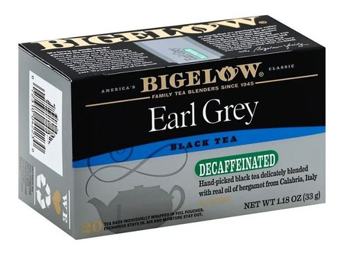 Bigelow Te Negro Early Grey Descafeinado 20 Pack