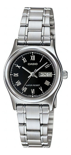 Reloj Casio Dama Ltpv006 Acero Inoxidable - Fechador Color De La Correa Plateado Color Del Bisel Plateado Color Del Fondo Negro