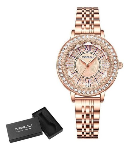 Relógio de quartzo de negócios de luxo Crrju 5001 Diamond com fundo rosa