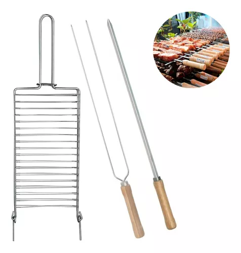 Espeto Duplo Para Carne De Churrasco 65 Cm