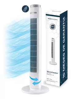 Ventilador De Torre Premium Corte Diamante Blanco Con Ionizador + Control Remoto Oscilación Temporizador Display Led 97cm De Alto Beckon