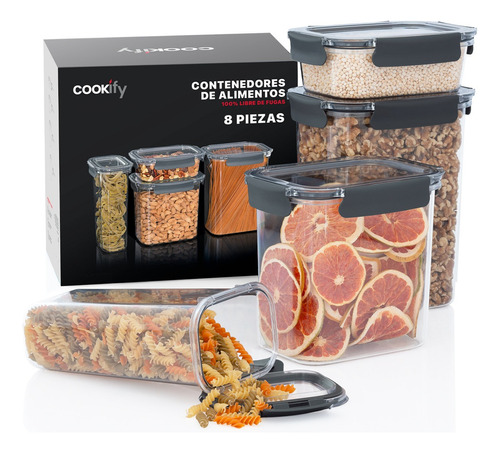 Set 4 Recipientes Contenedores De Plástico Herméticos Cookify  Ideal Para Alimentos Y Organización De Despensa. Sellado Perfecto.
