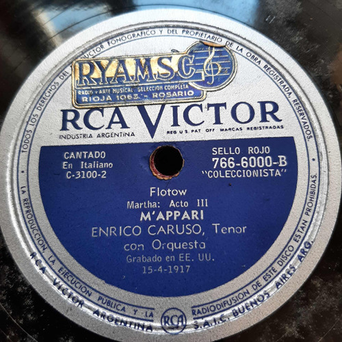 Pasta Enrico Caruso Leoncavallo Rca Victor Tc56