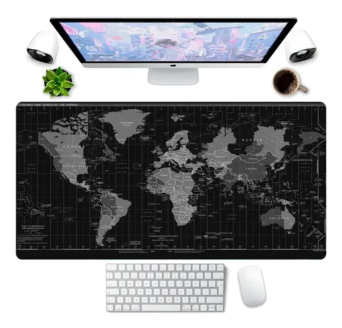 Mouse Pad Mapa Mundi 70x30cm Preto Premium Grande Mapa Mundi 70x30