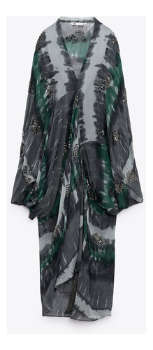 Zara Vestido Kaftan Estampado Con Abalorios S