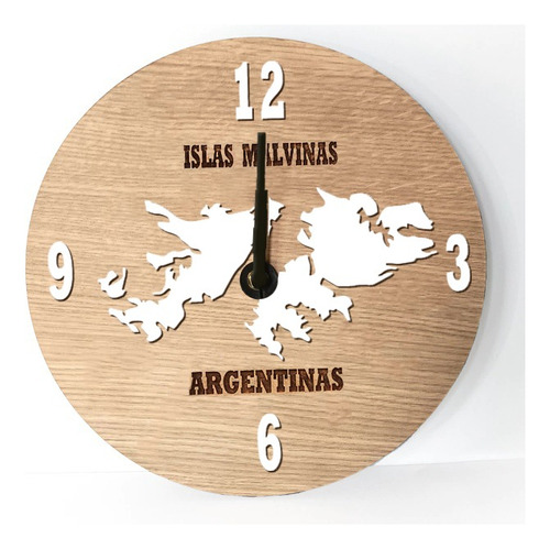 Reloj De Pared De Madera Analógico Diseño Malvinas 30x30