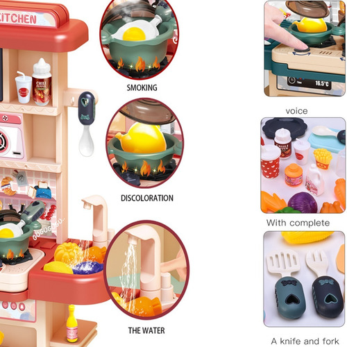 Imagen 2 de 9 de Juguetes Cocina Niños 43pzs 74cm Luz Sonido Agua Vapor Spray