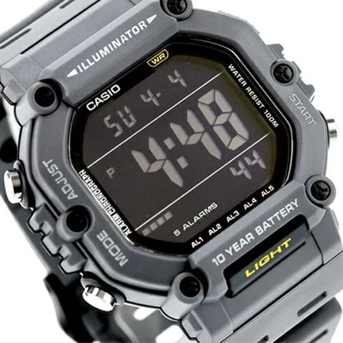 Relógio digital Casio Illuminator AE-1600h-8bv Relógio masculino com pulseira cinza escuro moldura cinza escuro fundo Preto Negativo