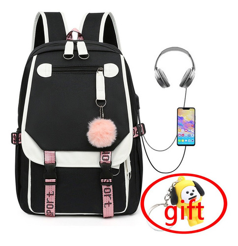 Mochila Kawaii De Estilo Coreano Con Interfaz Usb+llavero 