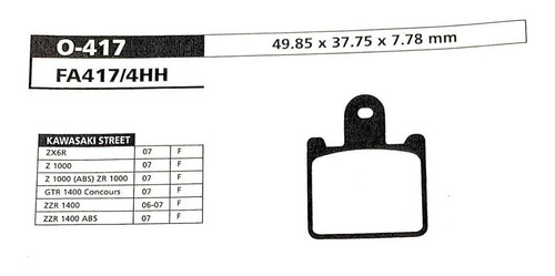 Pastilla Freno Del Kawasaki Street Z 1000 (abs) Mod 07 Ora