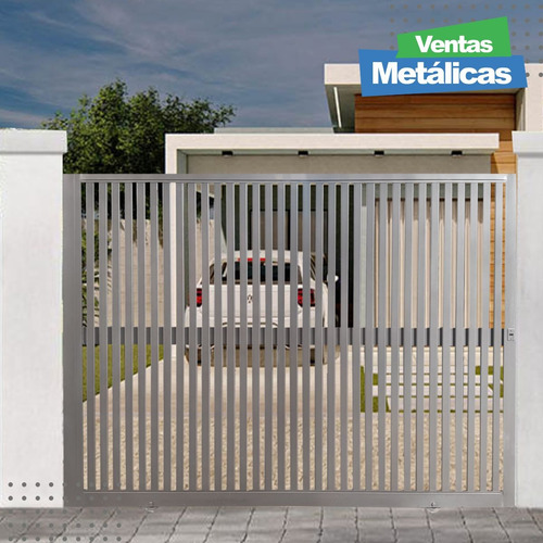 Porton Corredizo Tablillas Verticales De 2.50 X 2.10 Gris Oscuro