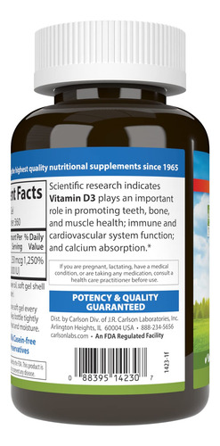 Carlson Vitamina D3 10000 Ui 360 Cápsulas Blandas