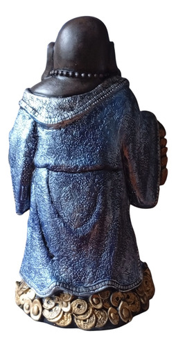 Buda De La Abundancia, Alegría, Protección, Prosperidad 37cm Azul Metalizado