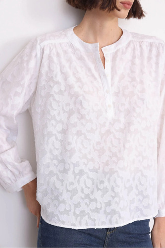 Blusa Mujer Blanca Bordada Cuello Mao Allegra Yagmour Blanco 40