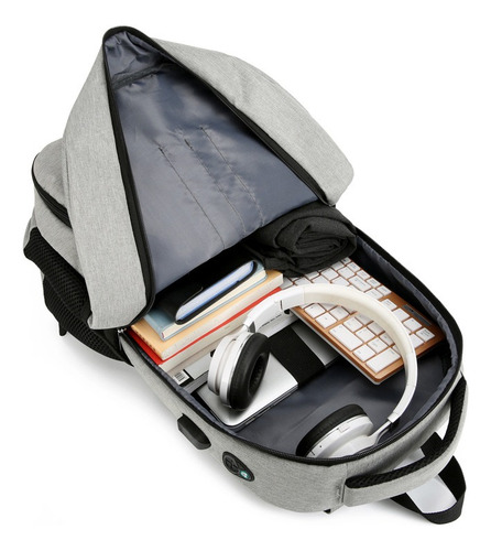 Mochila Para Laptop 15 Pulgadas 35l Antirrobo E Impermeable Gris Liso