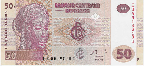 Cédula Congo - 50 & 1000 Francos 2013 - Lote Com 2 (Usado)