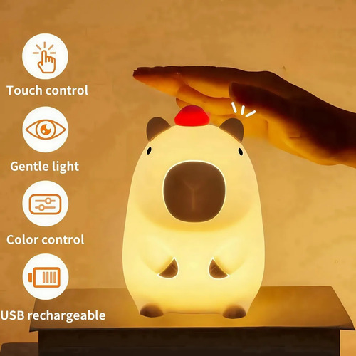 Luz Nocturna Recargable De Silicona Con Forma De Capibara