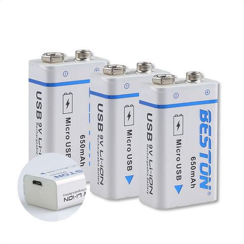 Bateria 9v Recargable Beston 650mah Usb Pack De 3 Unidades