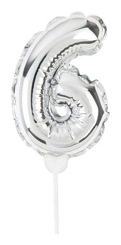 Mini Balão Auto Inflável 19cm Prata Numero 6 - Ballon Cake -