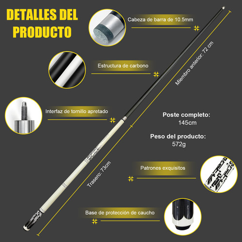 Taco De Billar Desarmable 145cm Regalo Funda + Guante + Tiza