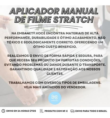 Aplicador Stretch 42cm A 52cm Plastico Filme Com 10unidades