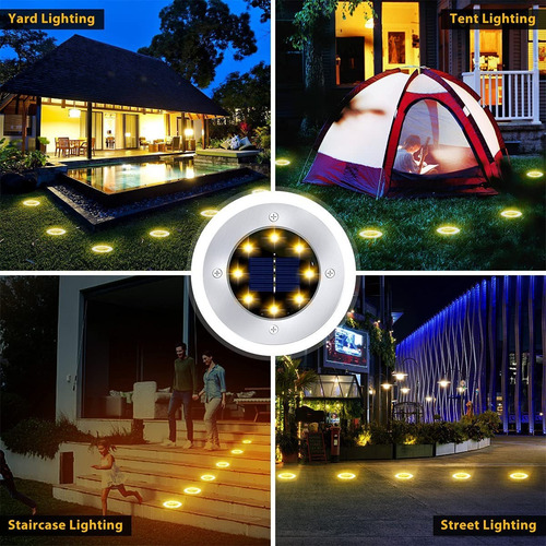 Imagen 2 de 10 de Foco Luz Solar 8 Led C/sensor Estaca Embutir Jardin Exterior