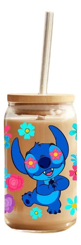 Vaso Lata Con Tapa De Bamboo Y Bombilla Stitch Disney