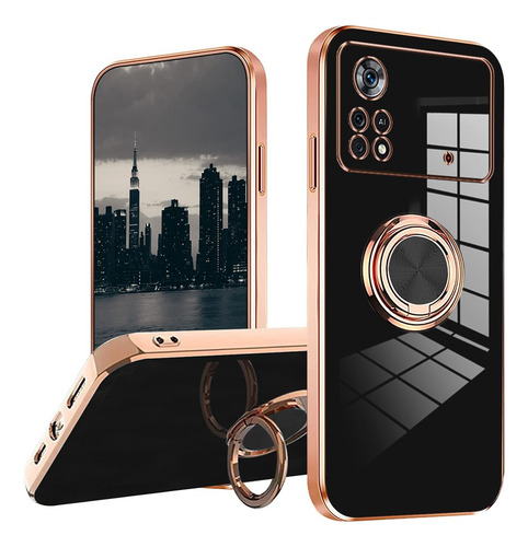 Funda Ultra Slim Anillo De Soporte Para Xiaomi Redmi Poco Negro Poco X4 Pro 5g