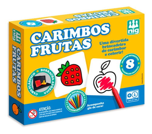 Imagem 4 de 4 de Jogo Carimbos Frutas 8 Peças + Giz De Cera P/ Colorir - Nig