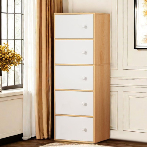 Guardarropa Minimalista De Madera Con 5 Niveles Y Puertas Roble Blanco Cepillado Blanco